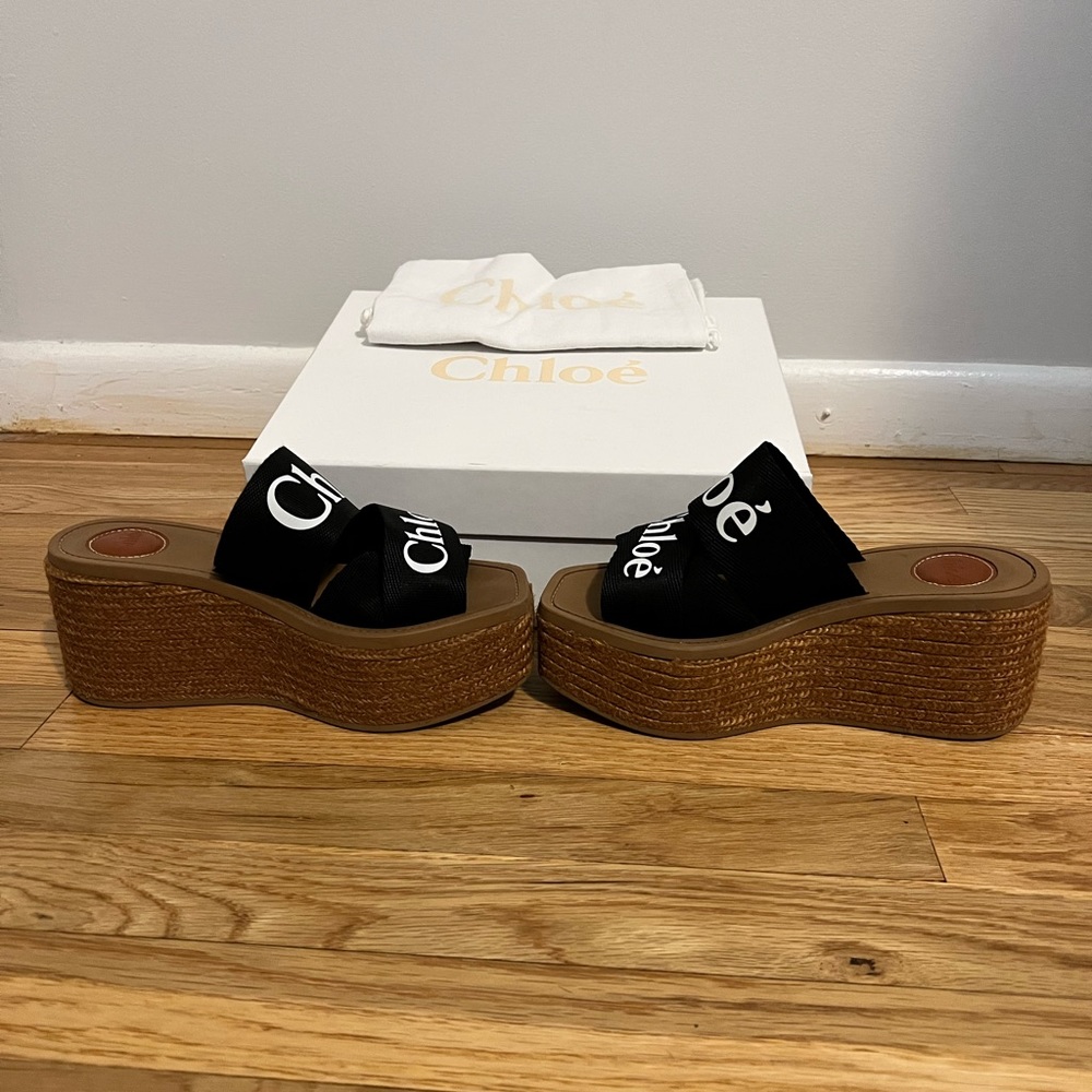 Chloe woody wedge espadrille - linen black - size 37